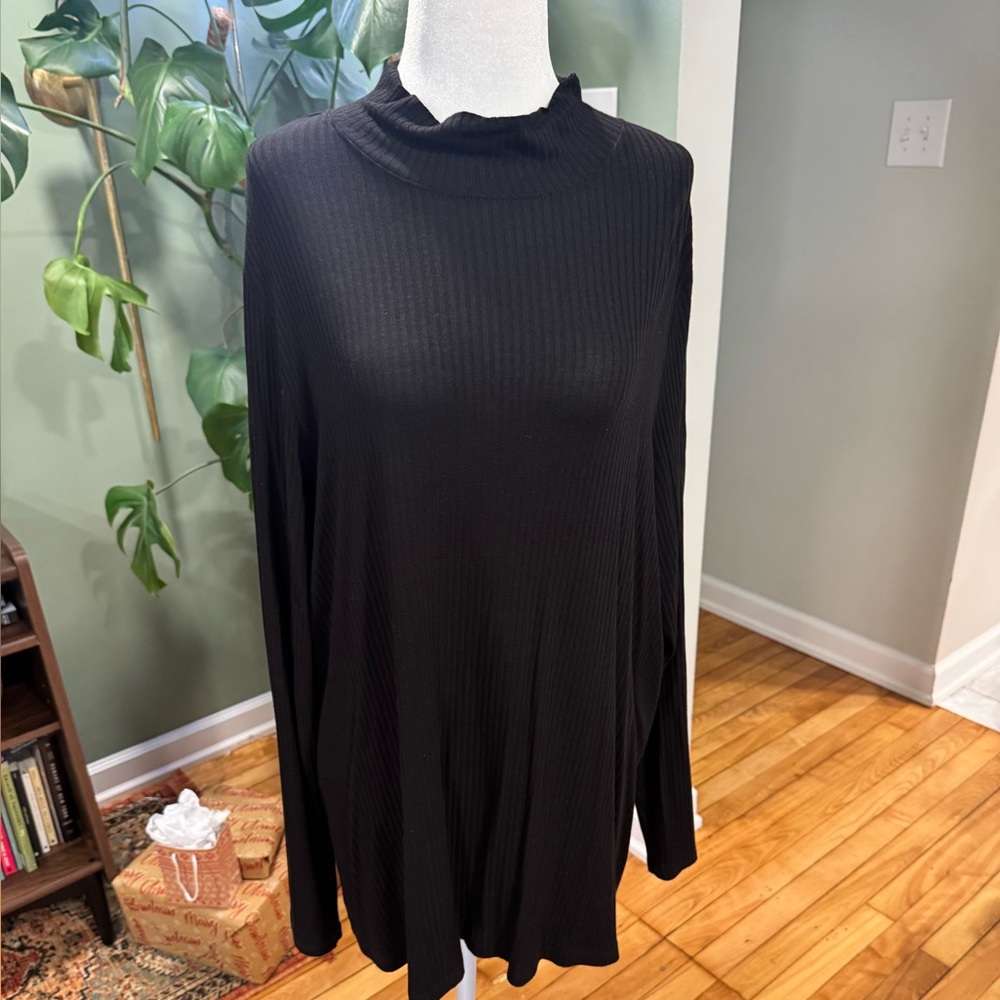 Rachel Zoe Black Ribbed Long Sleeve Top